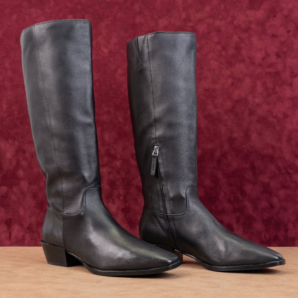Nordstrom Women Turner Black Leather Western Zip fashion knee Boots sz 9